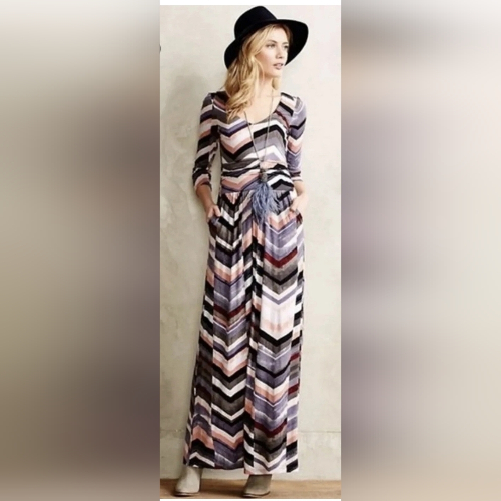 Maeve (Anthropologie) Chevron Patterned Maxi Dress